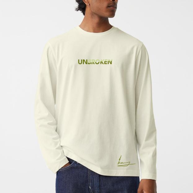 Men Full Sleeve Unbroken Design Tshirt-Beige